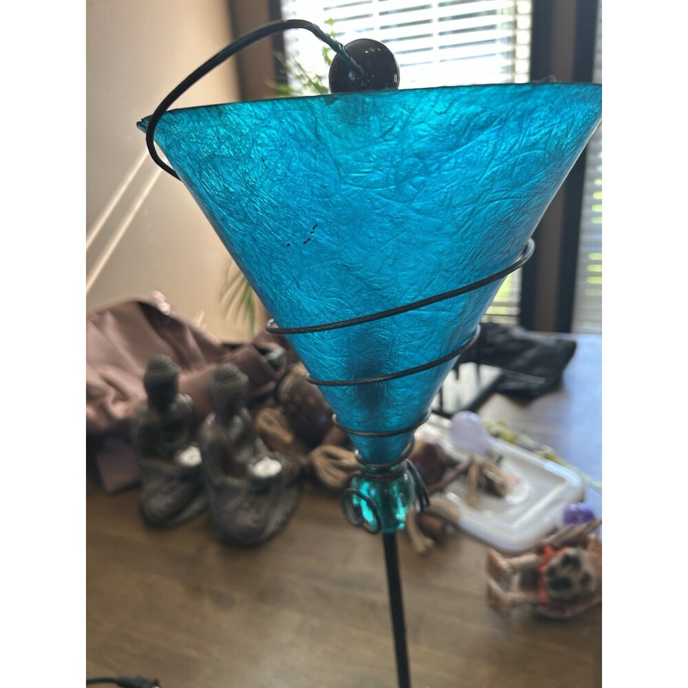 Set of 2 Vintage,  Teal Martini Glass Lamps, MCM Style.  Fiberglass Shades 18” - Picture 7 of 9